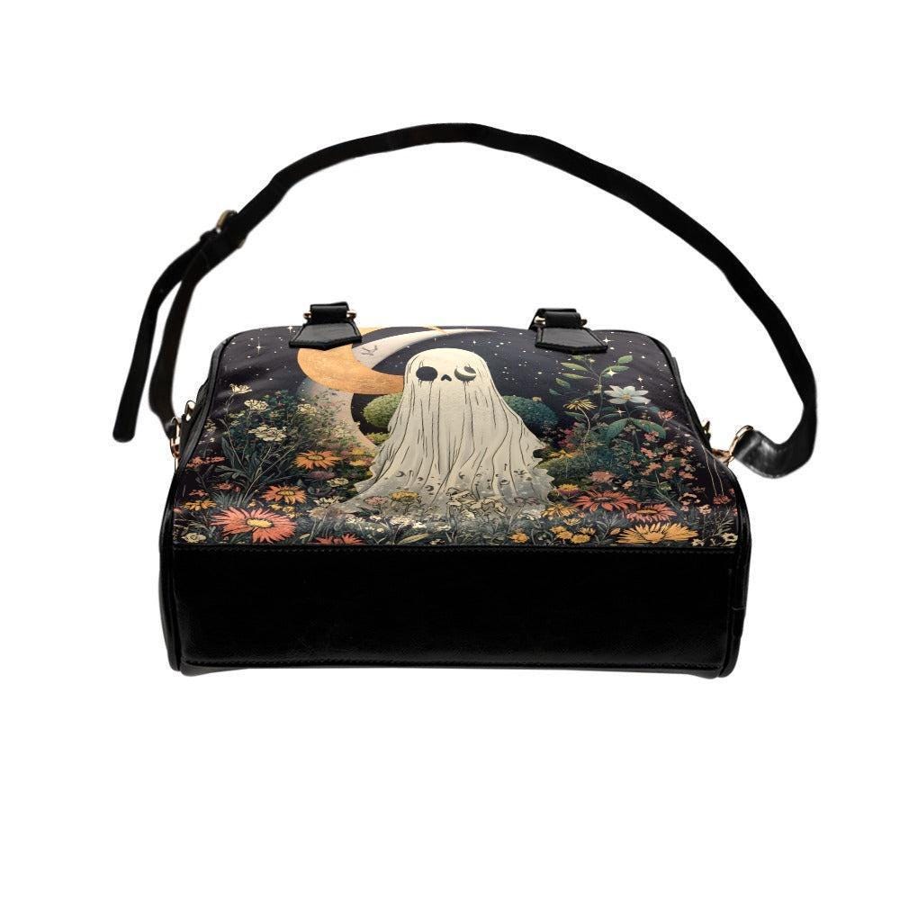 Ghost Handbag Floral Crossbody Purse, Spooky Cute Satchel Bag, Cottagecore Goth Gift