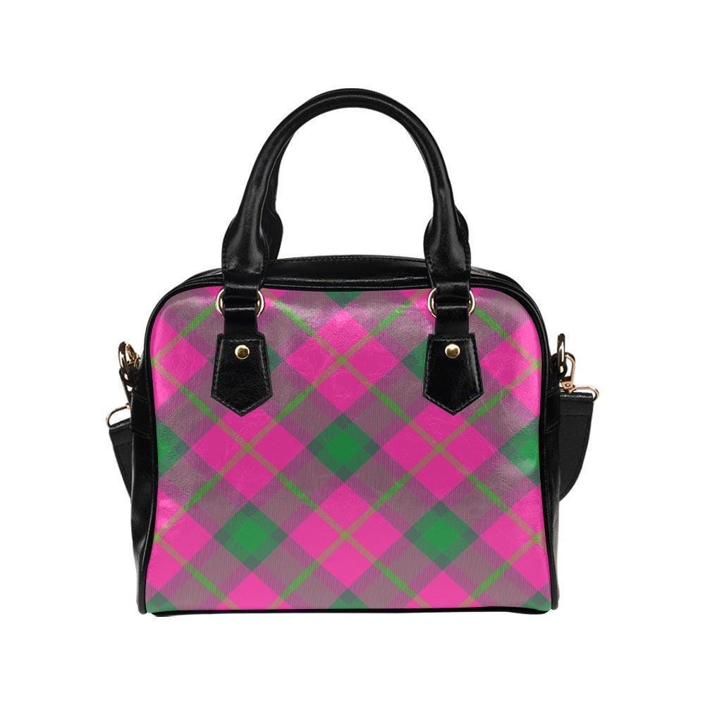 Pink green plaid satchel bag, pastel punk crossbody purse, kawaii grunge handbag for women