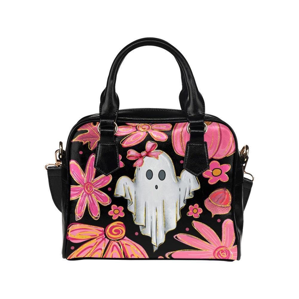 Pink Ghost Purse, Coquette Spooky Handbag, Floral Pumpkin Top Handle Bag