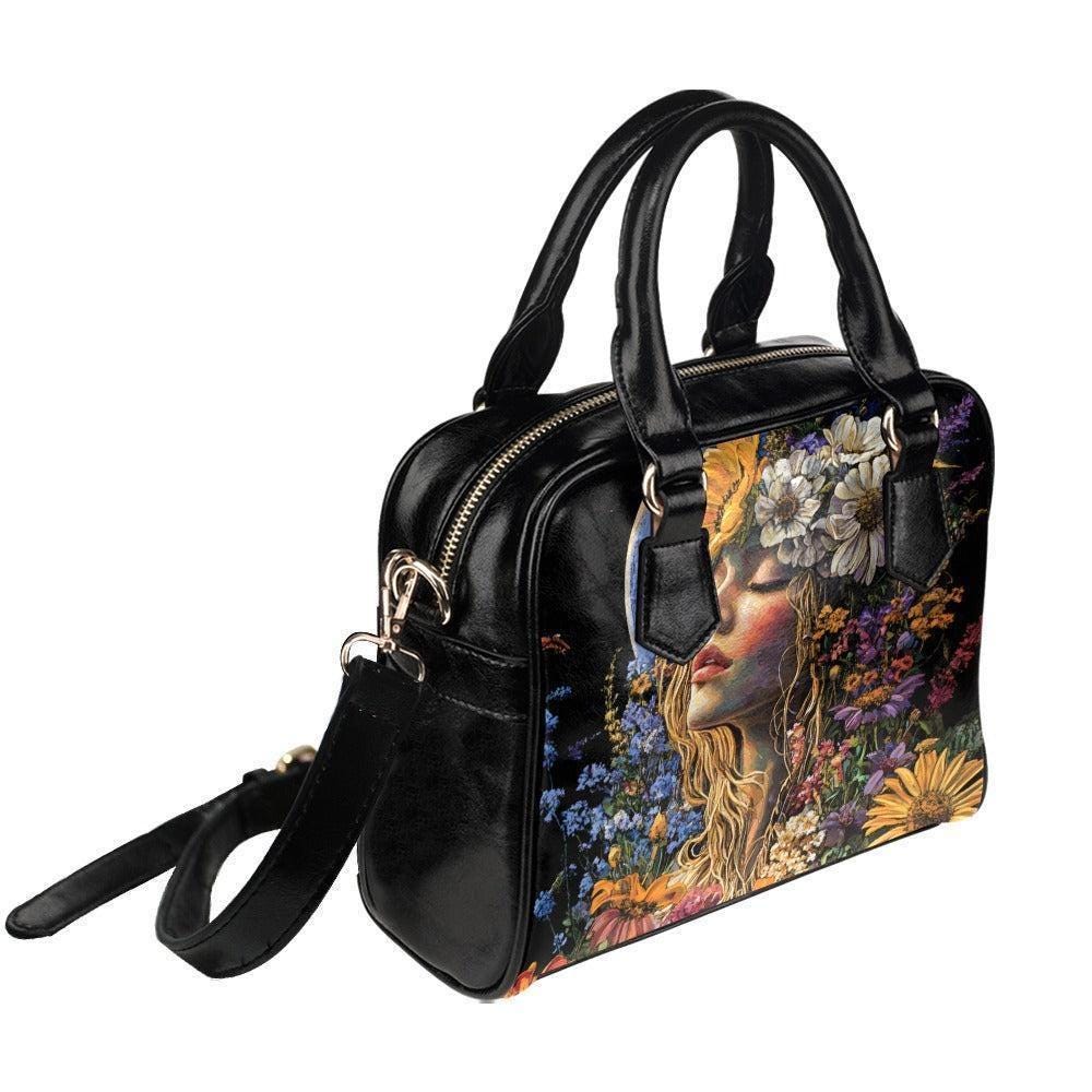 Boho Portrait Handbag, Wildflower Woman Satchel, Festival Statement Purse