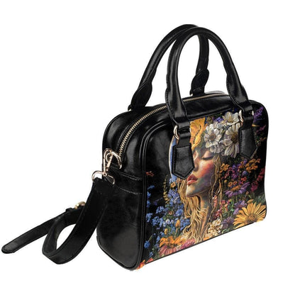 Boho Portrait Handbag, Wildflower Woman Satchel, Festival Statement Purse