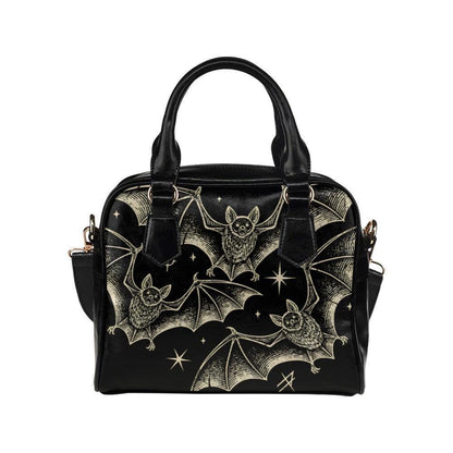 Celestial Bat Satchel, Witchy Moon Faux Leather Handbag, Nocturnal Crossbody Bag