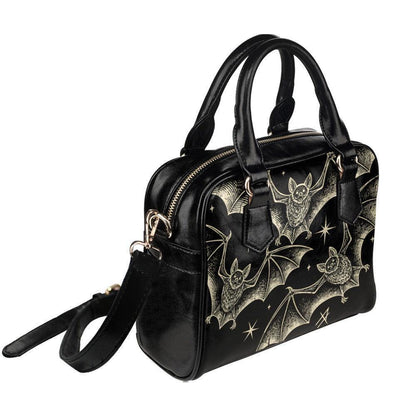Celestial Bat Satchel, Witchy Moon Faux Leather Handbag, Nocturnal Crossbody Bag