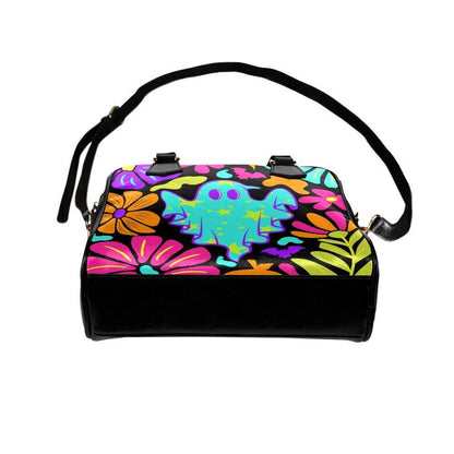 Ghost Handbag, Colorful Halloween Bowler Bag, Retro Floral Purse, Cute Spooky Gift