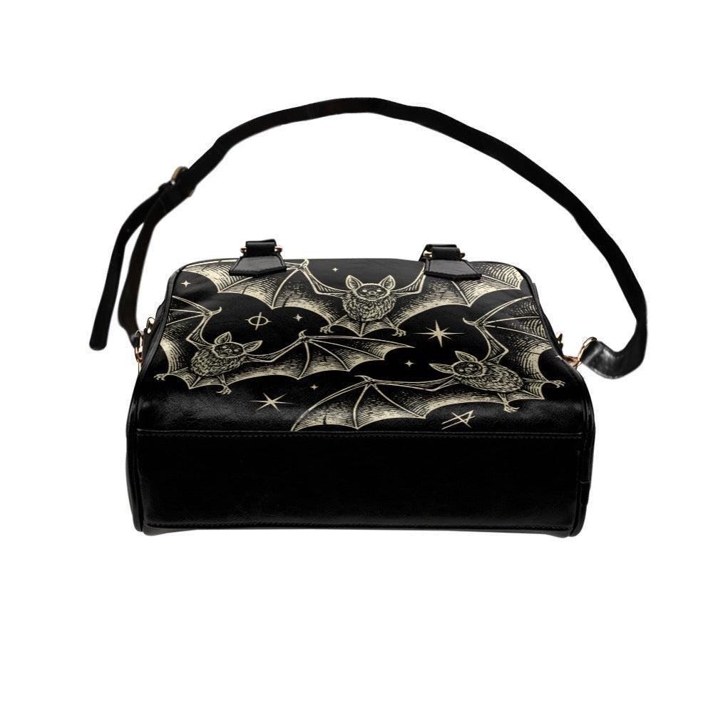 Celestial Bat Satchel, Witchy Moon Faux Leather Handbag, Nocturnal Crossbody Bag