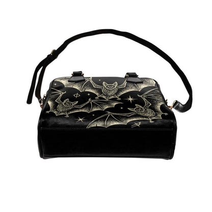 Celestial Bat Satchel, Witchy Moon Faux Leather Handbag, Nocturnal Crossbody Bag