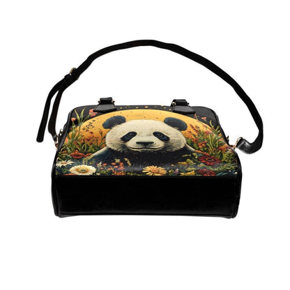 Panda handbag with floral print, top handle satchel purse, whimsical animal lover bag