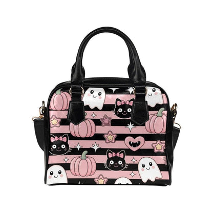 Kawaii Halloween Handbag with Ghosts and Black Cats, Pink Pumpkin Purse, Cute Spooky Satchel