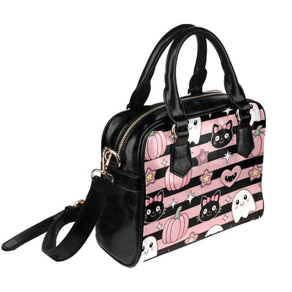 Kawaii Halloween Handbag with Ghosts and Black Cats, Pink Pumpkin Purse, Cute Spooky Satchel