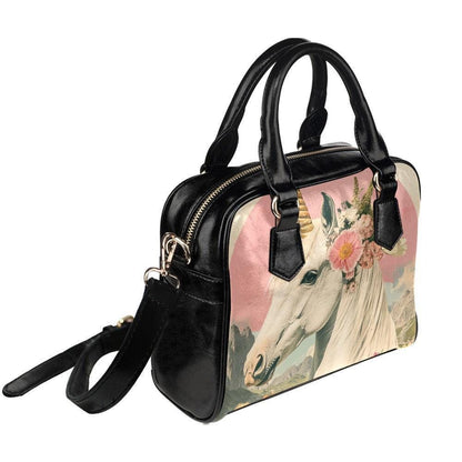 Unicorn Purse with Floral Crown, Fantasy Satchel Bag, Pink Whimsical Handbag