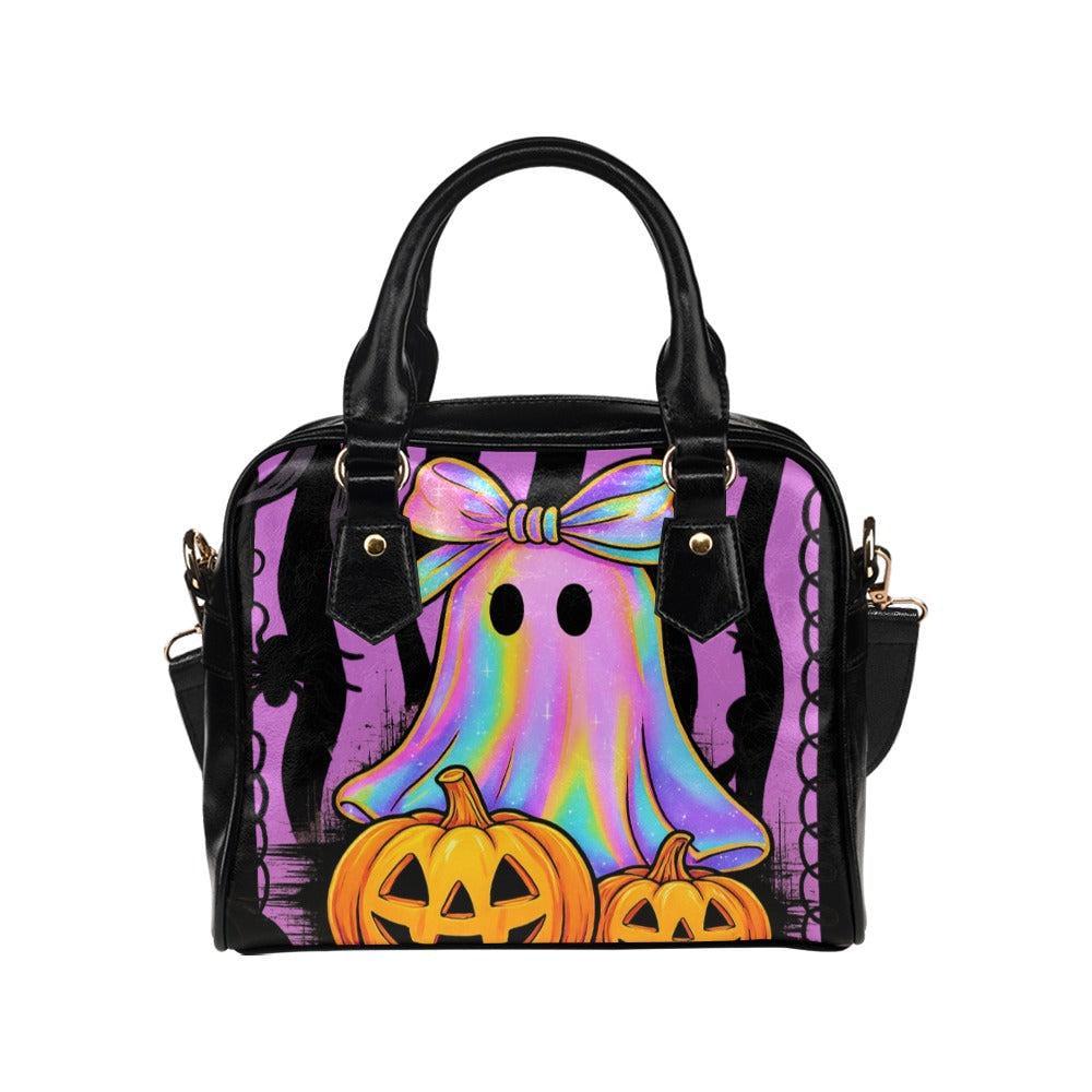 Halloween Ghost Satchel Purse, Pumpkin Bowler Bag, Pastel Spooky Top Handle Handbag