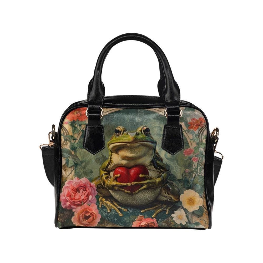 Frog Purse Floral Satchel Bag, Cottagecore Handbag for Frog Lover, Botanical Gift for Her