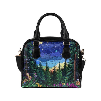 Starry forest satchel purse, mountain night handbag, outdoor crossbody