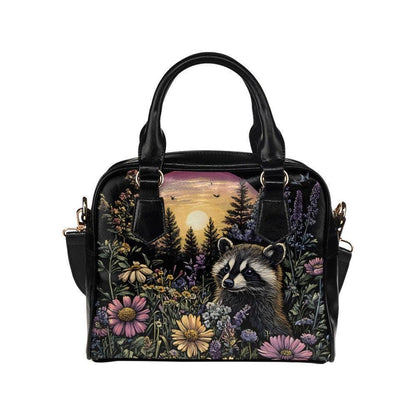 Raccoon Wildflower Handbag, Woodland Night Bowler Purse, Forest Animal Satchel