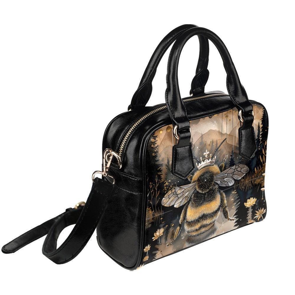 Queen Bee Satchel Purse, Floral Faux Leather Crossbody Bag, Wildflower Meadow Print