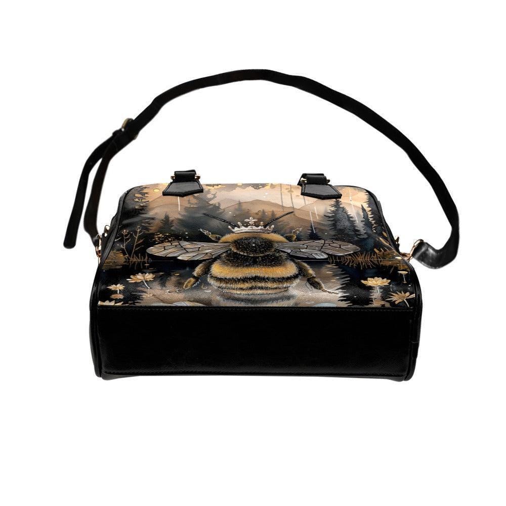 Queen Bee Satchel Purse, Floral Faux Leather Crossbody Bag, Wildflower Meadow Print