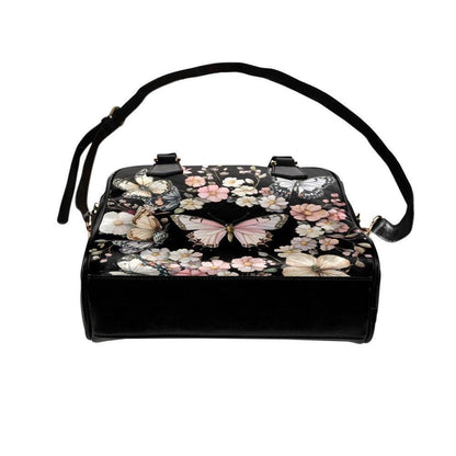 Black Butterfly Floral Satchel Handbag, Romantic Spring Blossom Statement Bag