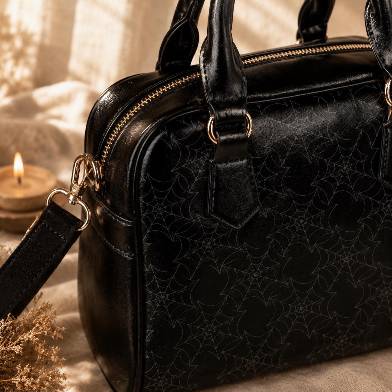 Spiderweb Halloween Handbag, Gothic Satchel Purse, Witchy Gift Idea