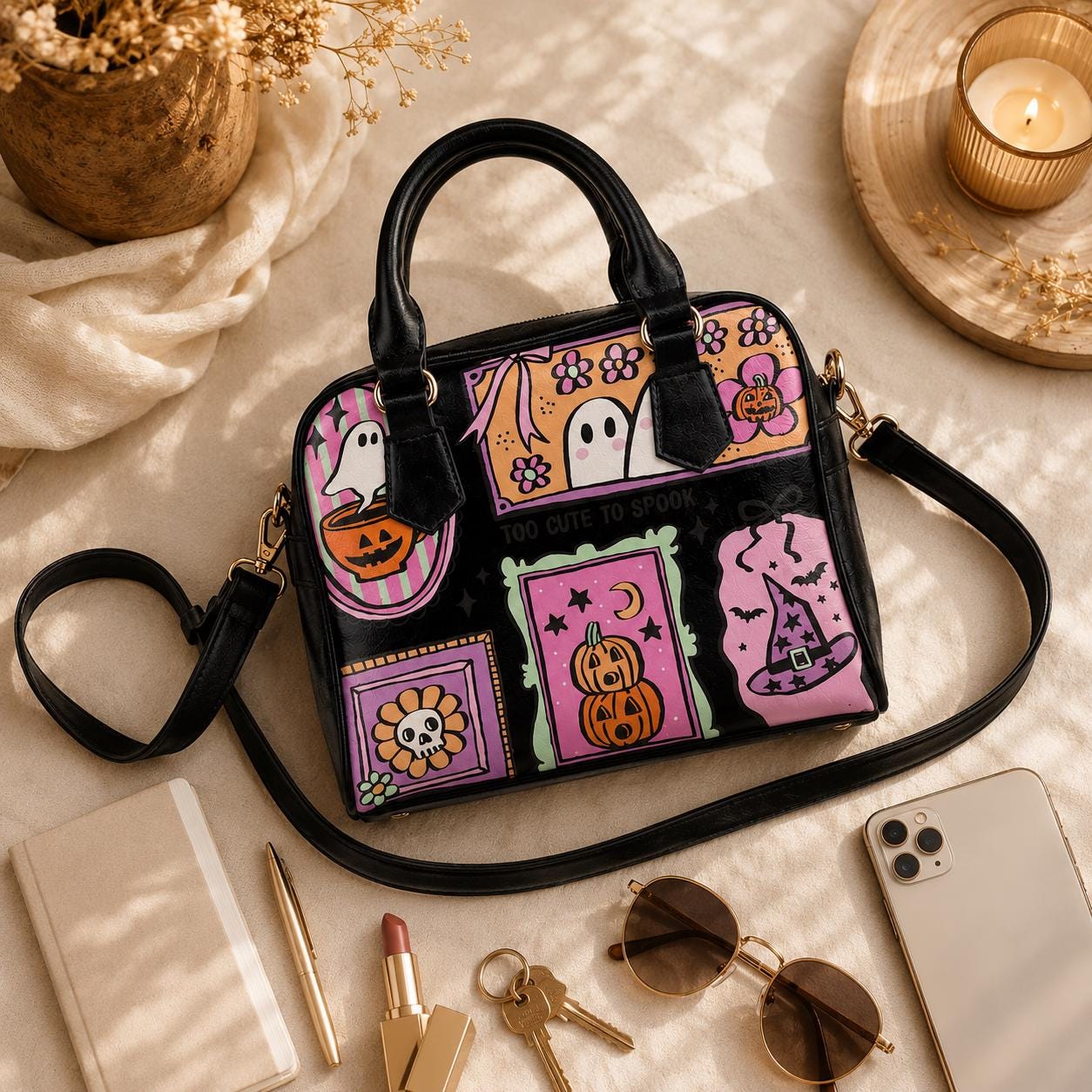 Cute Halloween Purse, Pink Ghost Handbag, Pastel Goth Satchel Bag