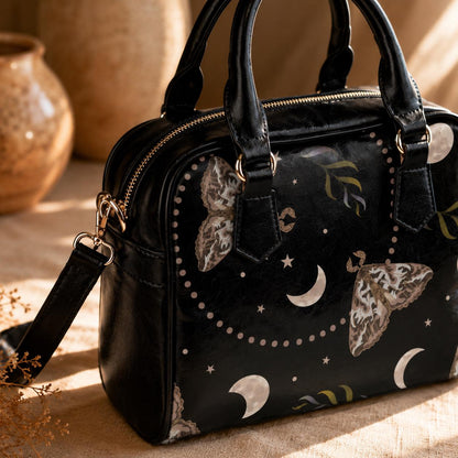 Moon Moth Handbag, Gothic Top Handle Purse, Witchy Crossbody Bag
