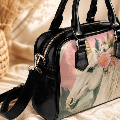 Unicorn Purse with Floral Crown, Fantasy Satchel Bag, Pink Whimsical Handbag
