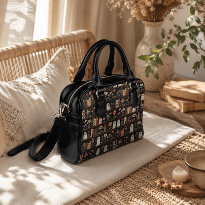 Ghost Bookshelf Handbag, Floral Book Lover Purse, Cute Spooky Satchel Bag
