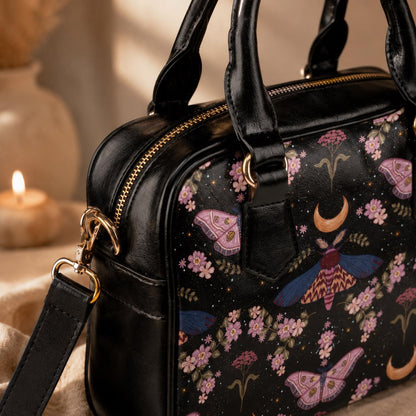 Celestial Moth Purse, Moon Phase Satchel Bag, Witchy Floral Handbag