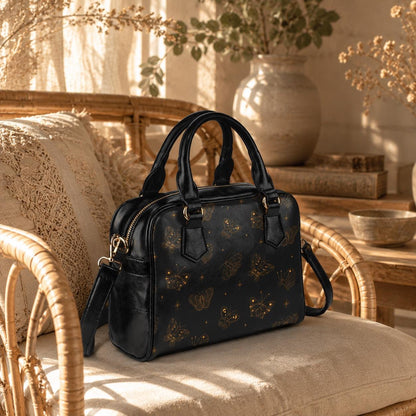 Butterfly Satchel Bag, Black Line Art Handbag, Minimalist Boho Purse