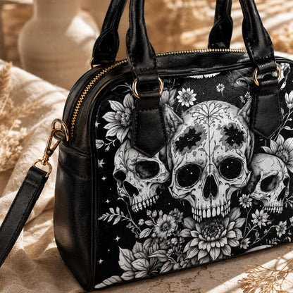 Skull Floral Handbag, Witchy Crossbody Satchel, Occult Fashion
