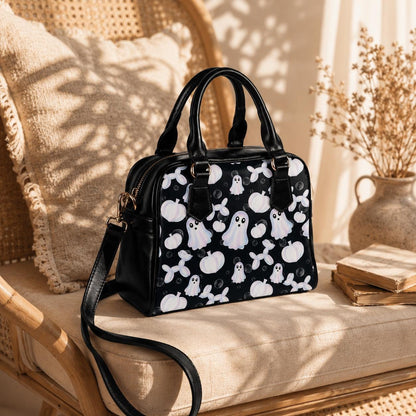 Monochrome Ghost Handbag, Black White Pumpkin Purse, Minimal Spooky Bowler Bag