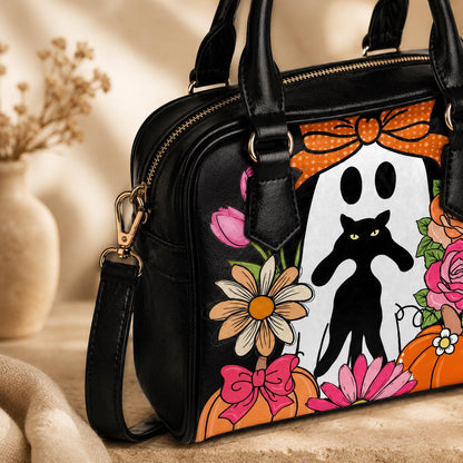Halloween Ghost Cat Handbag, Floral Pumpkin Purse, Spooky Cute Bowler Bag
