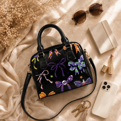 Halloween Bow Purse, Spooky Ribbon Handbag, Goth Skull Satchel, Dark Coquette Bag