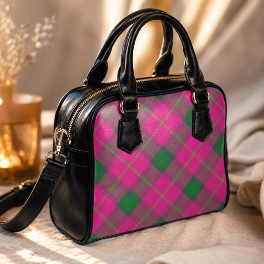 Pink green plaid satchel bag, pastel punk crossbody purse, kawaii grunge handbag for women