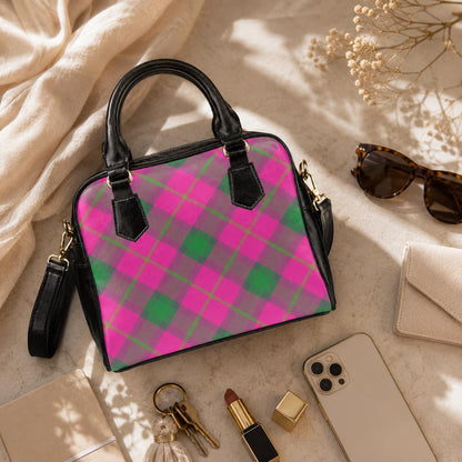 Pink green plaid satchel bag, pastel punk crossbody purse, kawaii grunge handbag for women