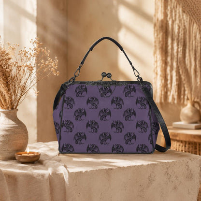 Dragon Kiss Lock Bag Purple Fantasy Handbag Statement Shoulder Purse