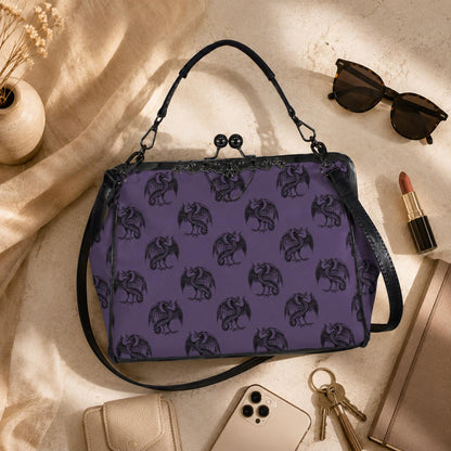 Dragon Kiss Lock Bag Purple Fantasy Handbag Statement Shoulder Purse