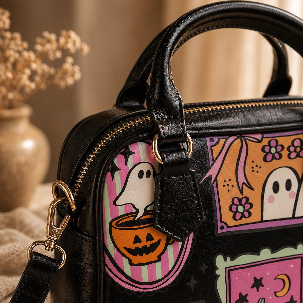 Cute Halloween Purse, Pink Ghost Handbag, Pastel Goth Satchel Bag