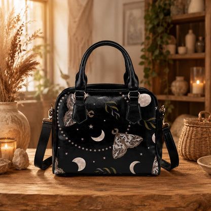 Moon Moth Handbag, Gothic Top Handle Purse, Witchy Crossbody Bag