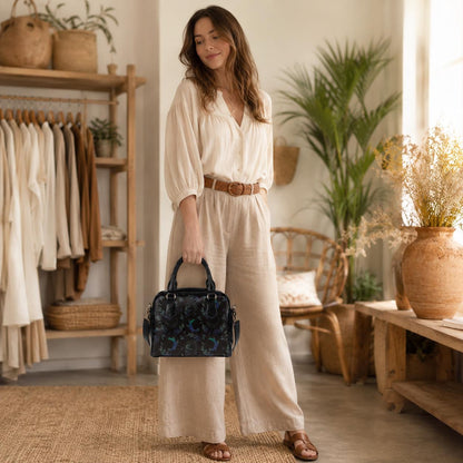 Moon & Foliage Satchel Bag: Celestial Crossbody Purse, Witchy Lunar Handbag