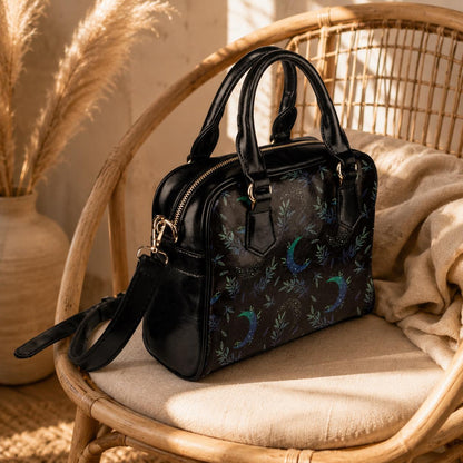 Moon & Foliage Satchel Bag: Celestial Crossbody Purse, Witchy Lunar Handbag