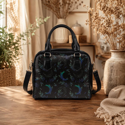 Moon & Foliage Satchel Bag: Celestial Crossbody Purse, Witchy Lunar Handbag