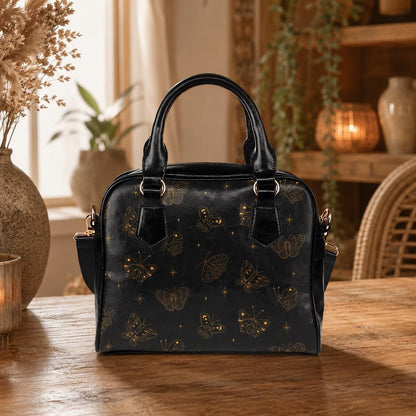 Butterfly Satchel Bag, Black Line Art Handbag, Minimalist Boho Purse