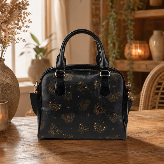 Butterfly Satchel Bag, Black Line Art Handbag, Minimalist Boho Purse