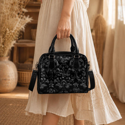Baroque Black Satchel Bag, Victorian Gothic Faux Leather Handbag, Dark Gothic Purse