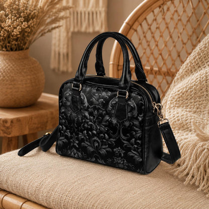 Baroque Black Satchel Bag, Victorian Gothic Faux Leather Handbag, Dark Gothic Purse