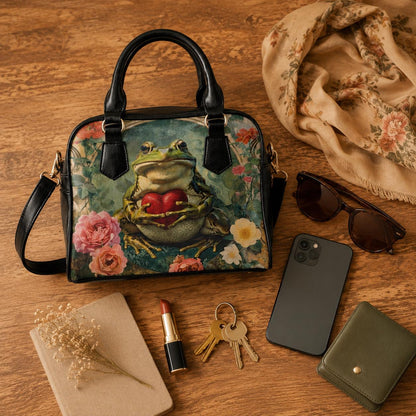 Frog Purse Floral Satchel Bag, Cottagecore Handbag for Frog Lover, Botanical Gift for Her