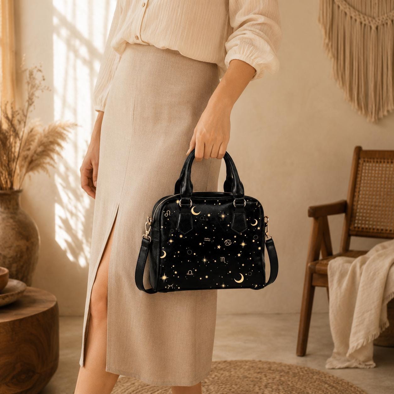 Astrology Zodiac Satchel, Celestial Signs Handbag, Witchy Purse