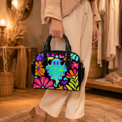 Ghost Handbag, Colorful Halloween Bowler Bag, Retro Floral Purse, Cute Spooky Gift