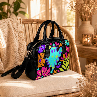 Ghost Handbag, Colorful Halloween Bowler Bag, Retro Floral Purse, Cute Spooky Gift