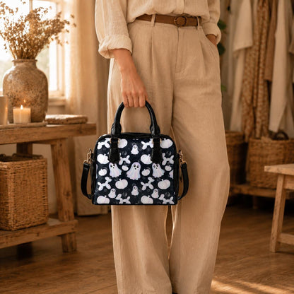 Monochrome Ghost Handbag, Black White Pumpkin Purse, Minimal Spooky Bowler Bag